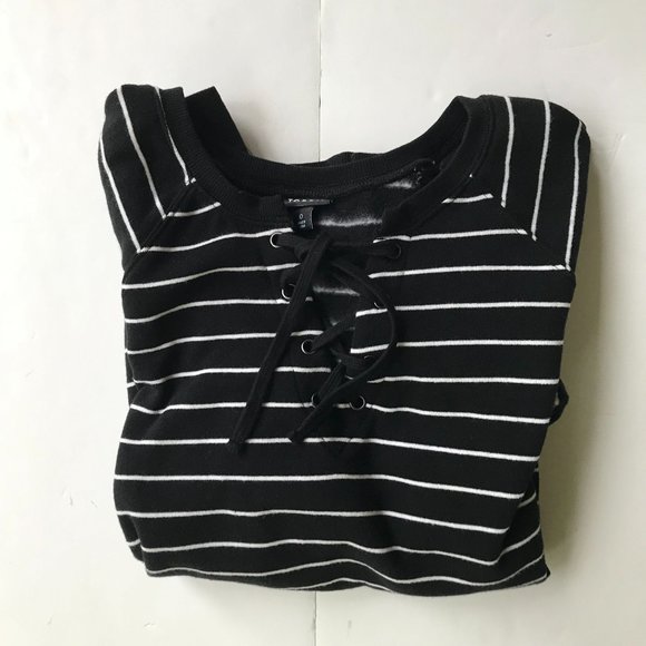 Torrid Black Stripe Lace-Up Fleece Sweatshirt Torrid 0 Size 10-12 Raglan Sleeves - Picture 10 of 12